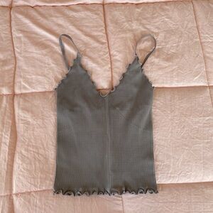 Grey Ribbed Cropped Tank Top- Size XS